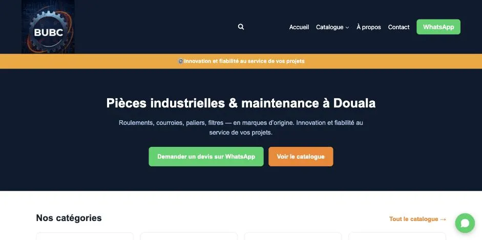 Page d'accueil du site Ets BUBC